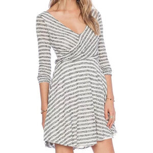 NWT FREE PEOPLE Striped 3/4 Sleeve Wrapped Style Lined Dresss Size Medium